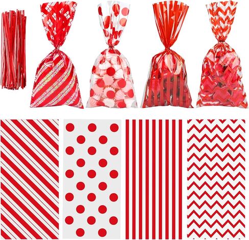 Aneco 100 Pack Rainbow Cellophane Bags 10.6 x 5.1 Inch Plastic Candy Bags Gift Bags Goodie Bags with Twist Ties for Valentine, Birthday, Gift Cookie Snack Packing Party Favor Supplies in Saudi Arabia