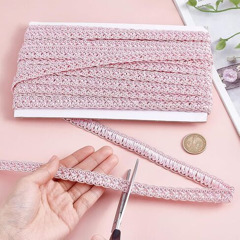 PH PandaHall 13 Yards Polyester Gimp Braid Trim, 5/8 inch Polyester Fringe Trim Fabric Ribbon for Costume Making DIY Crafts Home Decor Curtain Sofa Costume Decoration, Pink in Saudi Arabia