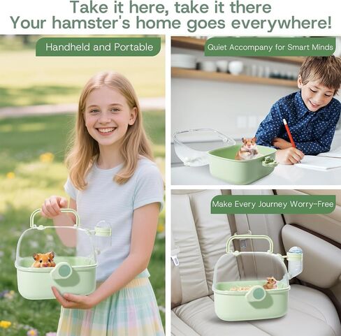 Portable Hamster Carrier for Travel - Acrylic Small Animal Cage with Ventilation Holes,Escape-Proof Hamster Travel Cage for Outdoor Picnics, Vet Visits (Mint Green) in Kuwait