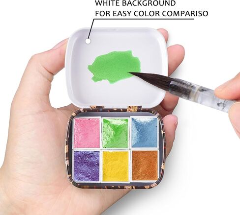 Handmade Watercolors Paint Set, 6 Shimmer Metallic Half Pans Solid Watercolor Paints,Mini Portable Travel Tin Box Glitter Sparkle Pearlescent Watercolour for Artists, Hobbyist.Macaroon in Saudi Arabia