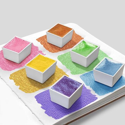 Handmade Watercolors Paint Set, 6 Shimmer Metallic Half Pans Solid Watercolor Paints,Mini Portable Travel Tin Box Glitter Sparkle Pearlescent Watercolour for Artists, Hobbyist.Macaroon in Saudi Arabia