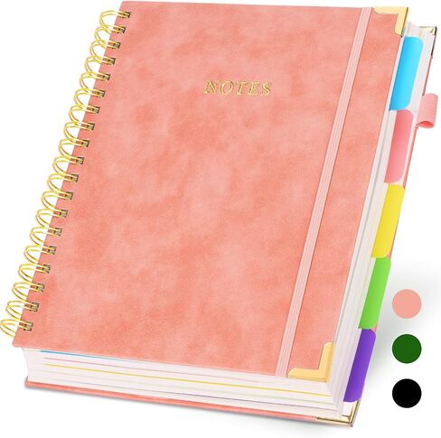 دفتر ملاحظات حلزوني Hardcover مع علامات تبويب المقسمات ، 300 صفحة 8 "× 10" (B5) جلدية 5 دفتر ملاحظات ، مجلة كبيرة للتغلب in Kuwait