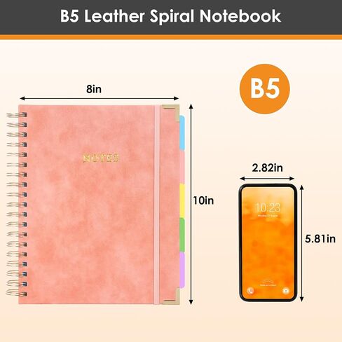 دفتر ملاحظات حلزوني Hardcover مع علامات تبويب المقسمات ، 300 صفحة 8 "× 10" (B5) جلدية 5 دفتر ملاحظات ، مجلة كبيرة للتغلب in Kuwait