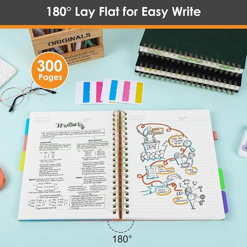 دفتر ملاحظات حلزوني Hardcover مع علامات تبويب المقسمات ، 300 صفحة 8 "× 10" (B5) جلدية 5 دفتر ملاحظات ، مجلة كبيرة للتغلب in Kuwait