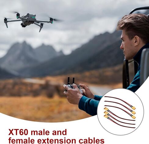 6 PCS XT60 CONCETR COLLECT مع خيوط مصفاة وخيوط المقبس ، محول موصل XT60 مع سلك سيليكون مرن للغاية 12AWG 100 مم ، مناسب للطائرة بدون طيار بطارية LIPO RC ، سيارة ، قارب in Kuwait