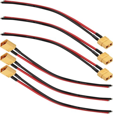 6 PCS XT60 CONCETR COLLECT مع خيوط مصفاة وخيوط المقبس ، محول موصل XT60 مع سلك سيليكون مرن للغاية 12AWG 100 مم ، مناسب للطائرة بدون طيار بطارية LIPO RC ، سيارة ، قارب in Kuwait