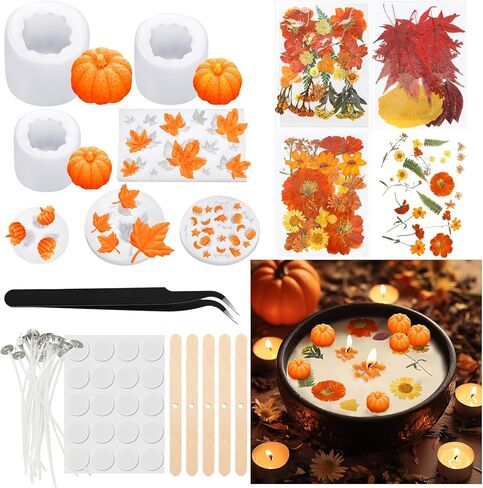 Janinka 108 PCS Fall Fall Pumpkin Silicone Candle Moulds Halloween Halloween 3D DIY Craft Resin Making Kit Epoxy Maple Ghost Craft for Fall Harvest Making Candle Fondant Soap Candy Clay Tools in Saudi Arabia