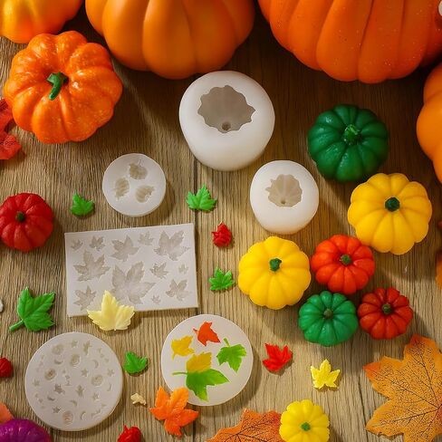 Janinka 108 PCS Fall Fall Pumpkin Silicone Candle Moulds Halloween Halloween 3D DIY Craft Resin Making Kit Epoxy Maple Ghost Craft for Fall Harvest Making Candle Fondant Soap Candy Clay Tools in Saudi Arabia
