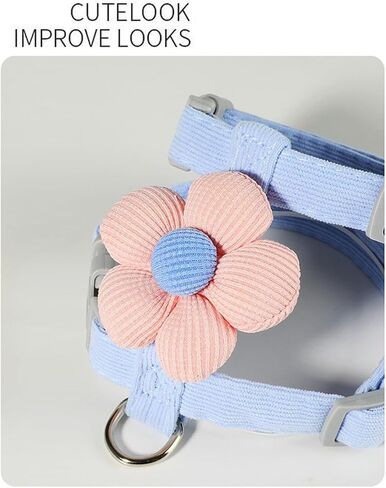 Adjustable Breathable Cat Harness with Flower Design - Anti-Break Fashionable Leash Set for Small Dogs and Cats(Blue with Leash,S) in Kuwait