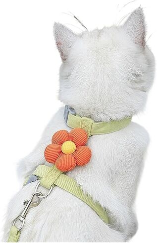 Adjustable Breathable Cat Harness with Flower Design - Anti-Break Fashionable Leash Set for Small Dogs and Cats(Blue with Leash,S) in Kuwait