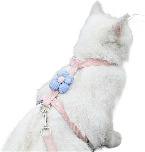Adjustable Breathable Cat Harness with Flower Design - Anti-Break Fashionable Leash Set for Small Dogs and Cats(Blue with Leash,S) in Kuwait