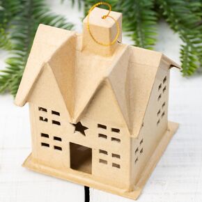 Factory Direct Craft Pack of 3 Paper Mache House Boxes - Cardboard Papier Mache DIY Gift Boxes Craft and Christmas Village Displays (Size: 4-1/4" H x 4" W) in Kuwait