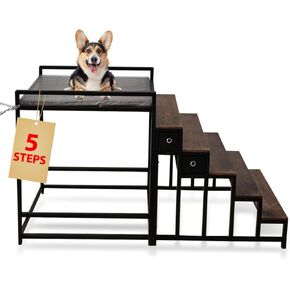 Dog Window Perch with 5 Step Dog Stairs, Dog Stairs with Storage for High Beds & Couches, Safe and Sturdy Structure for Small and Medium Dogs up to 110 lbs. The Ideal Window Seat for Dogs with 33"(H) in Saudi Arabia