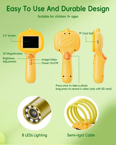 Borescope Camera with Light for Kids, Ashfly STEM Science Educational Toy for 3 4 5 6 7 8 Years Old Boys & Girls, 2.4" Screen Snake Scope Camera for Birthday Outdoor Camping Nature Exploration-Green in Saudi Arabia
