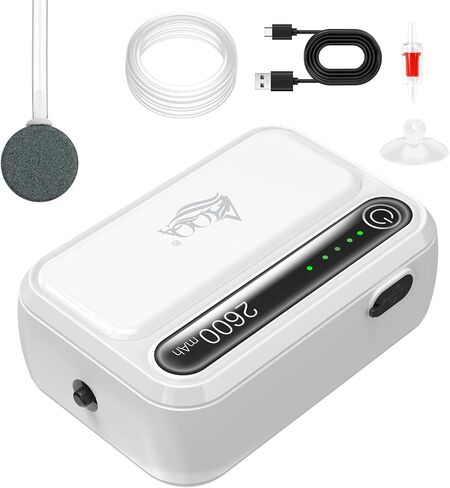 AQQA USB Aquarium Air Pump - Aerator قابلة لإعادة الشحن المحمولة لدلو الطعم ، 4W/6W بطارية مضخة الهواء مضخة حوض السمك ، ومضخة هواء أسماك هادئة مضخة الأكسجين مقابل 0-150 جالون (4W) in Saudi Arabia
