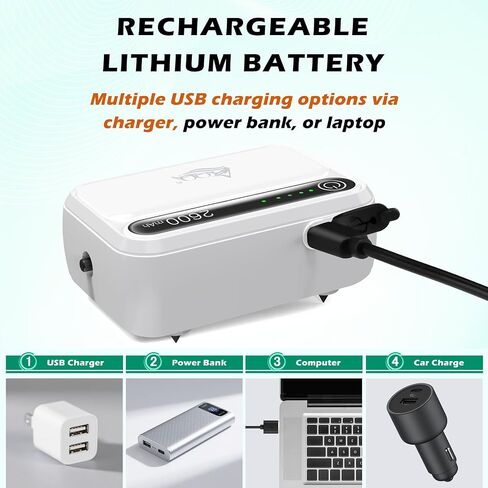 AQQA USB Aquarium Air Pump - Aerator قابلة لإعادة الشحن المحمولة لدلو الطعم ، 4W/6W بطارية مضخة الهواء مضخة حوض السمك ، ومضخة هواء أسماك هادئة مضخة الأكسجين مقابل 0-150 جالون (4W) in Saudi Arabia