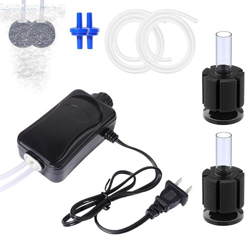 Dual Outlet Aquarium Air Pump Kit – Includes 2 Sponge Filters, Air Stones, Check Valves & Tubing in Saudi Arabia