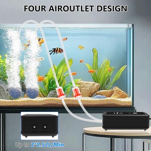 fishkeeper Aquarium Air Pump, 12W 320GPH Ultra Quiet Fish Powerful Fish Tank Air Pump with Four Outlet Adjustable Oxygen Aerator Pump with Air Stone Bubbler for 30-600 Gallon Tanks in Kuwait