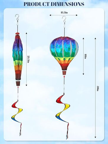 2pcs عملاق قوس قوس قزح بالون البالون المغازل الرياح 14 "W × 59" H كبيرة متعددة الألوان الزخارف الزخارف الزخارف لزخارف الحديقة في الهواء الطلق الفناء in Kuwait