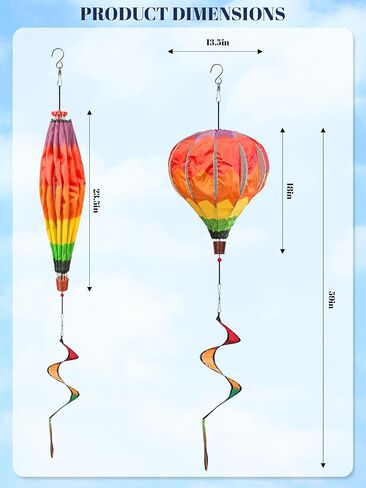 2pcs عملاق قوس قوس قزح بالون البالون المغازل الرياح 14 "W × 59" H كبيرة متعددة الألوان الزخارف الزخارف الزخارف لزخارف الحديقة في الهواء الطلق الفناء in Kuwait