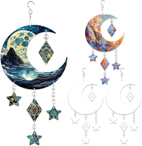 4Pack 8inch Sublimation Wind Spinner Blanks 3D Aluminum Metal Wind Sculpture Kinetic Spinners for Yard and Garden Indoor Art Ornaments Hanging Decoration (Moon) in Kuwait