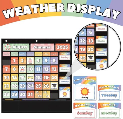 All-in-One Calendar Weather Pocket Chart - Interactive Preschool Learning Board for Morning Meeting Circle Time, with Seasons Months Days Weather Cards (Homeschool/Daycare) in Saudi Arabia