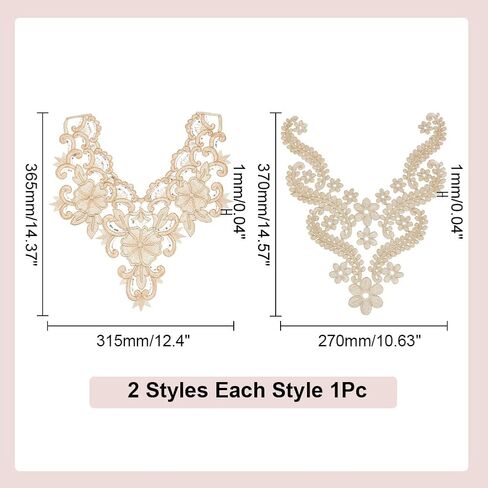 arricraft 2 Pcs Gold 3D Applique Flowers Lace Patch, 2 Styles Embroidery Lace Collar Fabric Trim Applique Sew On Flower Fabric Collar Patch for DIY Wedding Dress Decor in Saudi Arabia