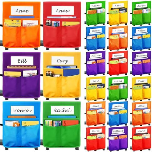 OCHIDO Chair Pockets for Classrooms Chairback Pocket Chart 16 x 20 Inch,Student Chair Pockets for Classrooms,Desk Organizer Pocket Chair Bag for Seat School Classroom,6 Color,12 Pack in Saudi Arabia