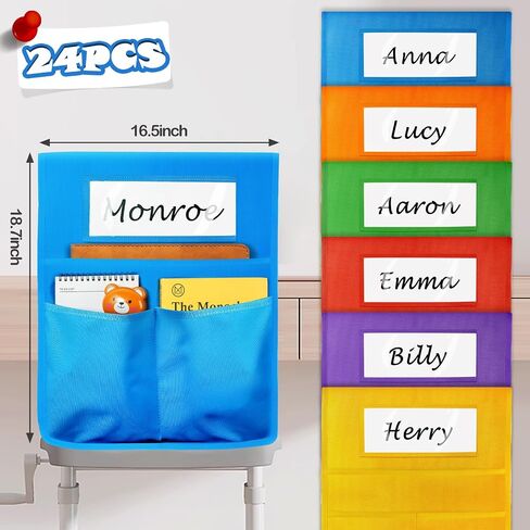 OCHIDO Chair Pockets for Classrooms Chairback Pocket Chart 16 x 20 Inch,Student Chair Pockets for Classrooms,Desk Organizer Pocket Chair Bag for Seat School Classroom,6 Color,12 Pack in Saudi Arabia