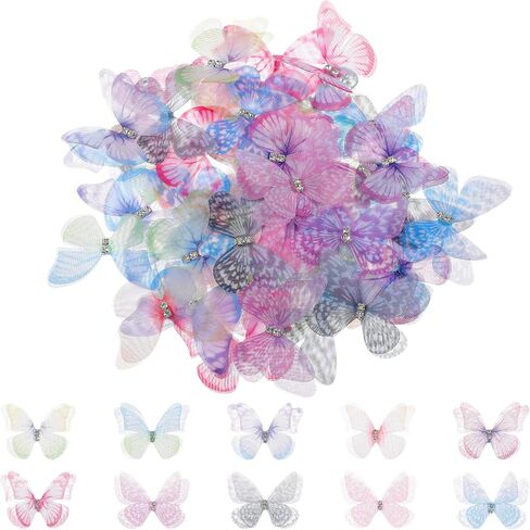 60 Pcs Butterflies for Crafts, 10 Styles Organza Butterfly Colorful 2-Layers Appliques 3D Lace Butterfly for Clothes Sewing Supplies Wedding Bride Dress Clothes Jeans Hat Backpacks in Saudi Arabia