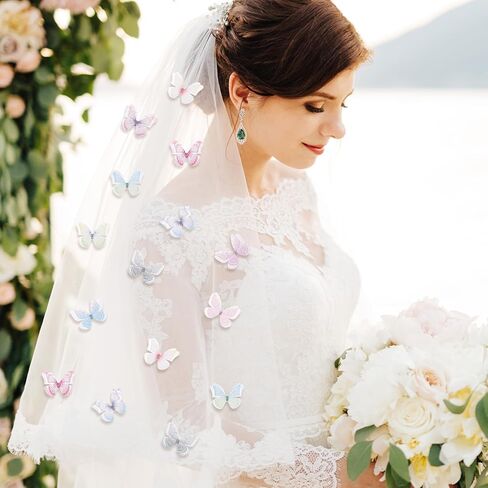 60 Pcs Butterflies for Crafts, 10 Styles Organza Butterfly Colorful 2-Layers Appliques 3D Lace Butterfly for Clothes Sewing Supplies Wedding Bride Dress Clothes Jeans Hat Backpacks in Saudi Arabia