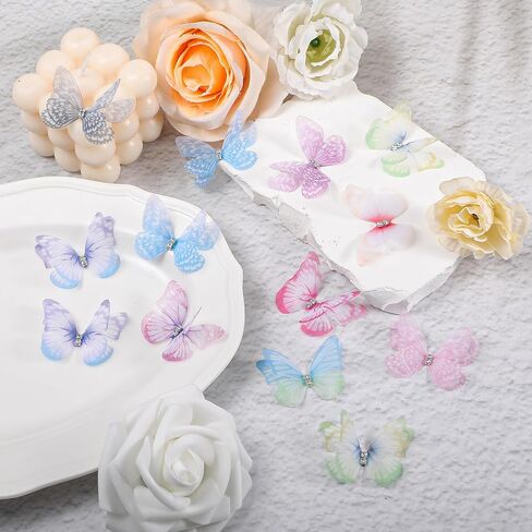 60 Pcs Butterflies for Crafts, 10 Styles Organza Butterfly Colorful 2-Layers Appliques 3D Lace Butterfly for Clothes Sewing Supplies Wedding Bride Dress Clothes Jeans Hat Backpacks in Saudi Arabia