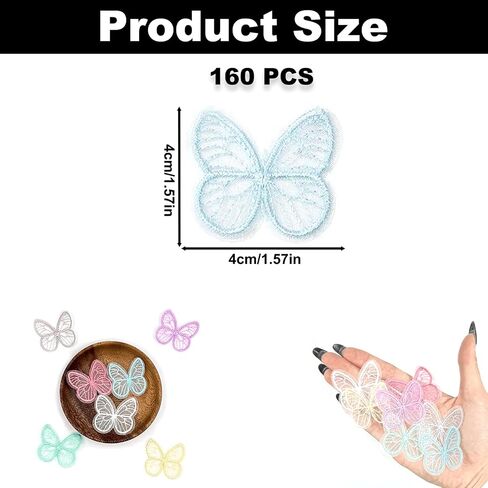 160PCS Butterfly Lace Organza Patches, Butterfly Shaped Embroidered Patch Applique, Colorful Butterflies Sew on Fabric, Patches for Clothes Hair Clip Wedding Bridal Dress DIY Sewing Craft Decoration in Saudi Arabia