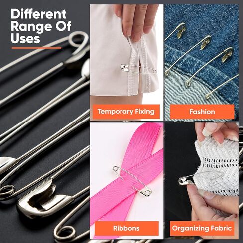 250x Safety Pins Assorted 4-Sizes - Strong Nickel Plated Steel, Rust Resistant - Small Safety Pins for Clothes and Ideal for Art & Crafts, DIY, Pinning, Hemming, Dressmaking, Sewing and More in Saudi Arabia
