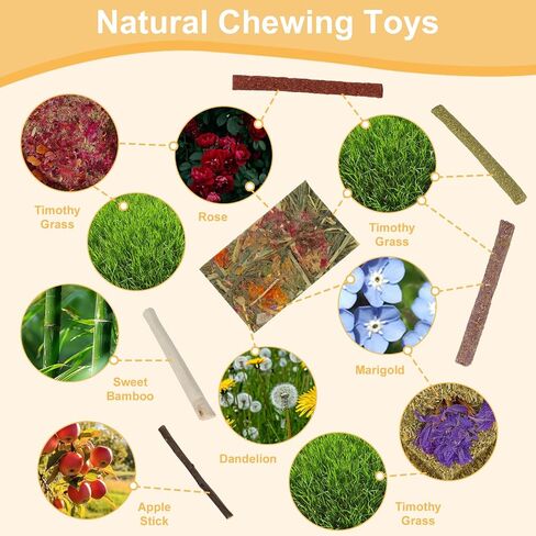 65PCS Rabbit Bunny Guinea Pig Chew Toys Treats, Chinchilla Hamster Chews Toys for Teeth, Timothy Hay Chips Treats Sticks for Rabbit Guinea Pig Chinchilla Hamster Rat in Saudi Arabia
