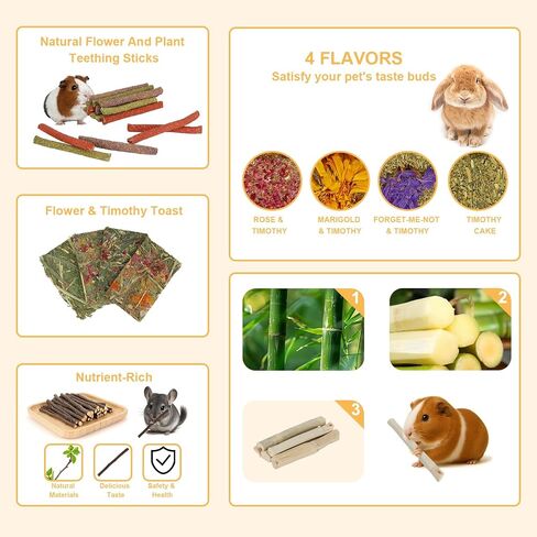 65PCS Rabbit Bunny Guinea Pig Chew Toys Treats, Chinchilla Hamster Chews Toys for Teeth, Timothy Hay Chips Treats Sticks for Rabbit Guinea Pig Chinchilla Hamster Rat in Saudi Arabia