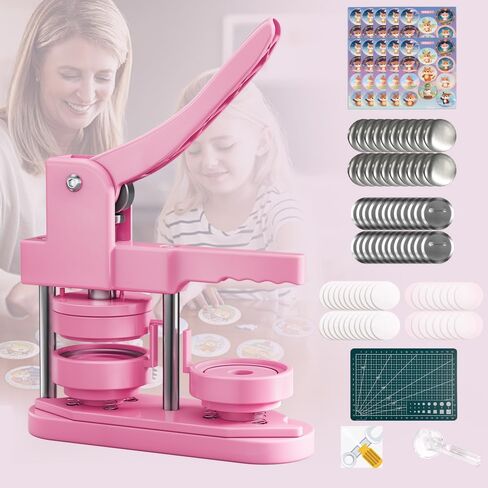 آلة صانع الأزرار 58 مم - (3 GEN) خالية من التثبيت (2.25in) صانع شارة DIY اضغط على شارة الماكينة اضغط مع صور أجزاء الزر 100pcs (الوردي ، 2.25 بوصة / 58 مم) in Kuwait