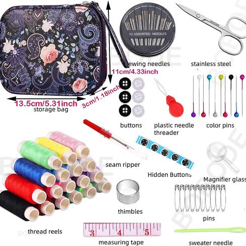 Bobode Printing Sewing Kit with Needle and Thread Set,Floral Pattern Travel Sewing Kit,Professional Basic Sewing Supplies for Adults,Arts & Crafts DIY, Emergency and Home Beginners in Saudi Arabia