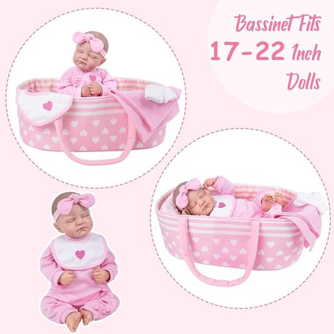 Aori Reborn Baby Baby Dolls Bassinet - دمية قابلة للطي سرير سرير سرير ناعم ملحقات حامل دمية مع مقبض من 17 إلى 22 بوصة in Kuwait