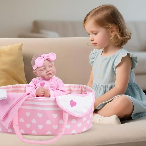 Aori Reborn Baby Baby Dolls Bassinet - دمية قابلة للطي سرير سرير سرير ناعم ملحقات حامل دمية مع مقبض من 17 إلى 22 بوصة in Kuwait