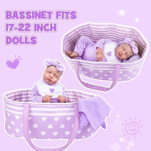 Aori Reborn Baby Baby Dolls Bassinet - دمية قابلة للطي سرير سرير سرير ناعم ملحقات حامل دمية مع مقبض من 17 إلى 22 بوصة in Kuwait