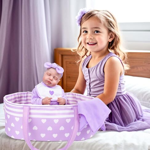 Aori Reborn Baby Baby Dolls Bassinet - دمية قابلة للطي سرير سرير سرير ناعم ملحقات حامل دمية مع مقبض من 17 إلى 22 بوصة in Kuwait