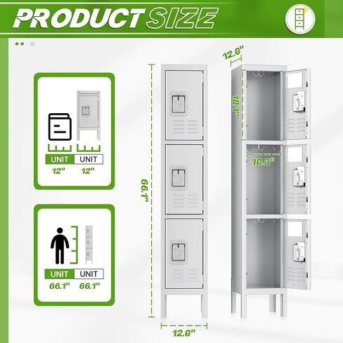 Pataku Lockers for Employees, Grey Lockers with Lockable Doors, Sports Locker with 5 Doors, Metal Locker for Office, 5 Tier Storage Locker Cabinet for Bedroom, Gym, School, Home in Saudi Arabia