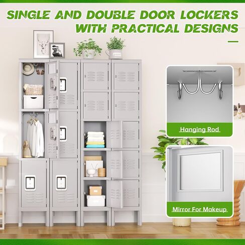 Pataku Lockers for Employees, Grey Lockers with Lockable Doors, Sports Locker with 5 Doors, Metal Locker for Office, 5 Tier Storage Locker Cabinet for Bedroom, Gym, School, Home in Saudi Arabia