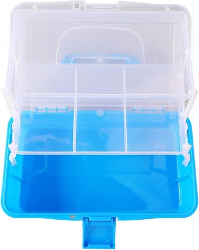 Three Layer Storage Box Plastic Folding Tool Box Portable Handled Multipurpose Organizer for Art Craft Cosmetic Accessories Durable PP Material Large Capacity Translucent Design (Red) (Sky Blue) in Saudi Arabia