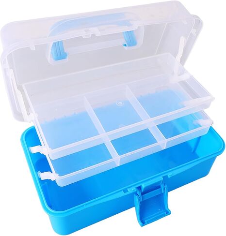 Three Layer Storage Box Plastic Folding Tool Box Portable Handled Multipurpose Organizer for Art Craft Cosmetic Accessories Durable PP Material Large Capacity Translucent Design (Red) (Sky Blue) in Saudi Arabia