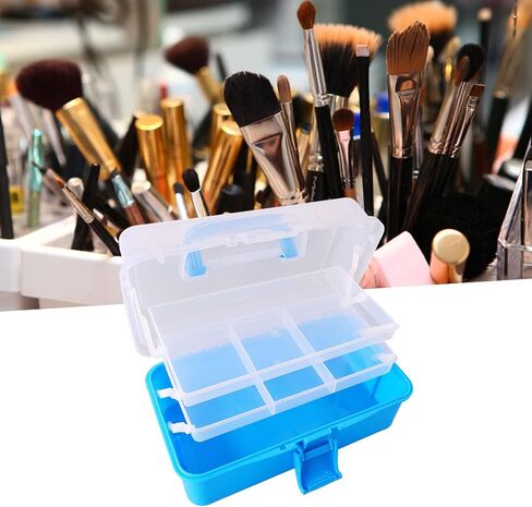 Three Layer Storage Box Plastic Folding Tool Box Portable Handled Multipurpose Organizer for Art Craft Cosmetic Accessories Durable PP Material Large Capacity Translucent Design (Red) (Sky Blue) in Saudi Arabia