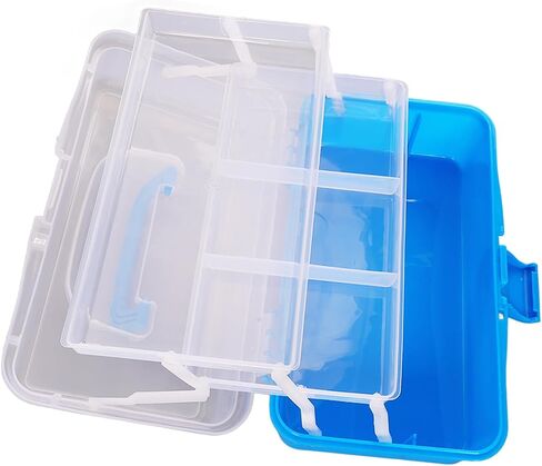 Three Layer Storage Box Plastic Folding Tool Box Portable Handled Multipurpose Organizer for Art Craft Cosmetic Accessories Durable PP Material Large Capacity Translucent Design (Red) (Sky Blue) in Saudi Arabia