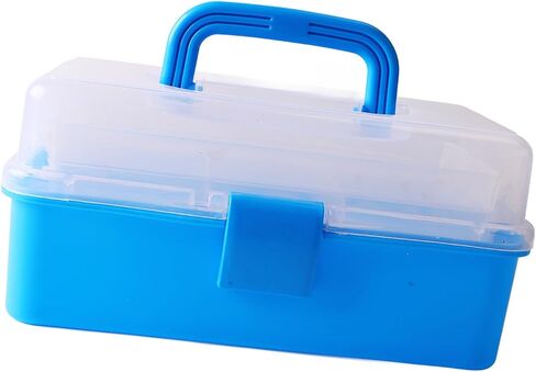 Three Layer Storage Box Plastic Folding Tool Box Portable Handled Multipurpose Organizer for Art Craft Cosmetic Accessories Durable PP Material Large Capacity Translucent Design (Red) (Sky Blue) in Saudi Arabia