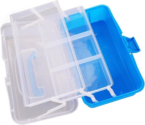 Three Layer Storage Box Plastic Folding Tool Box Portable Handled Multipurpose Organizer for Art Craft Cosmetic Accessories Durable PP Material Large Capacity Translucent Design (Red) (Sky Blue) in Saudi Arabia
